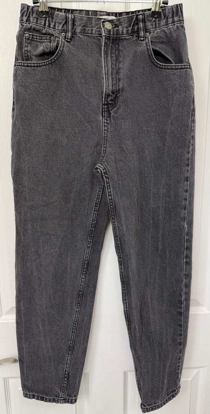 Pull&Bear Mom Jeans High Waist Elastic Waistband Black Wash Size 6 denim